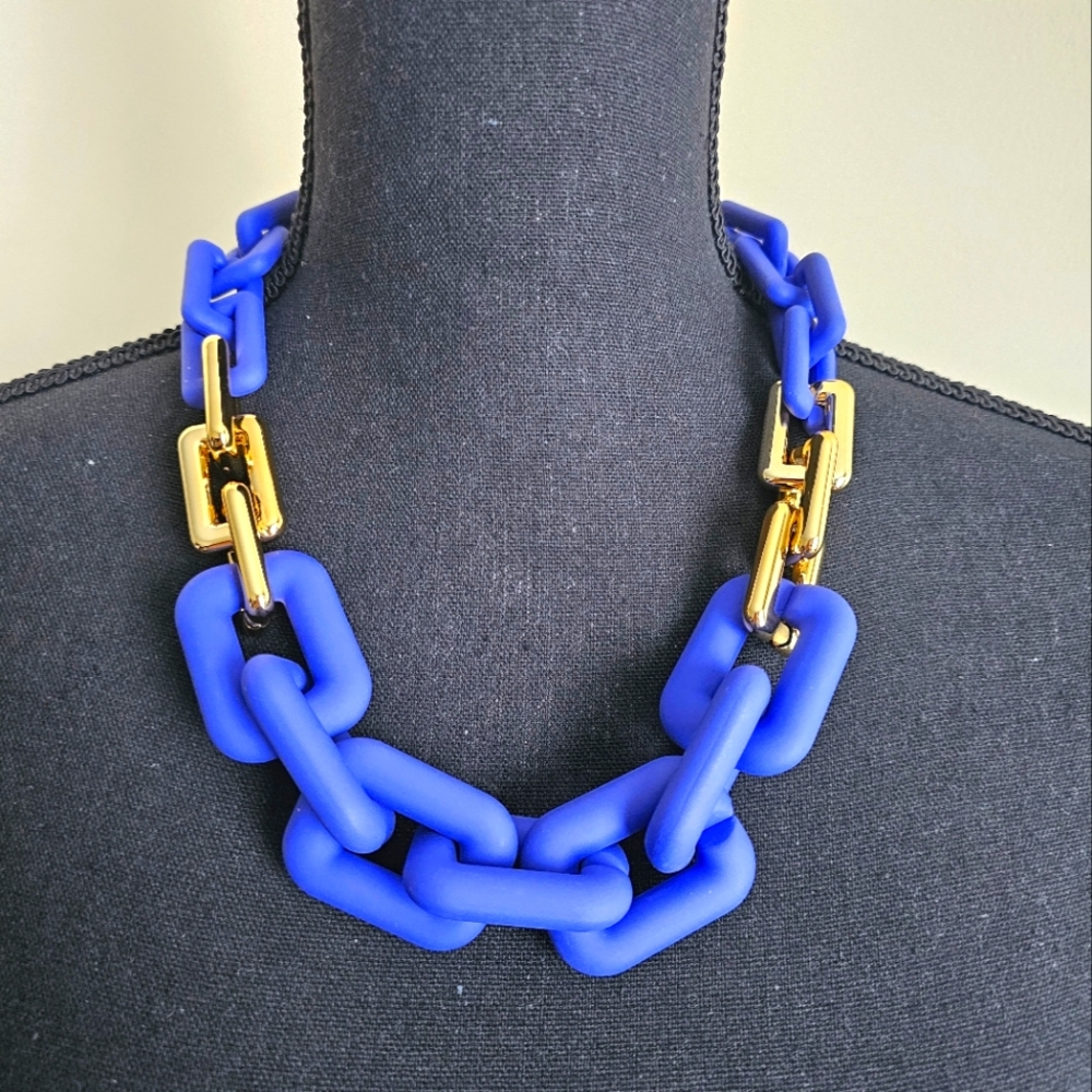 LIMA LIMON Chain Link Necklace Chunky Blue Gold Tone NWT